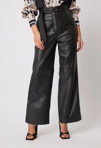 Shop Halston Leather Wide Leg Leather Pant │ Black - ONCEWAS