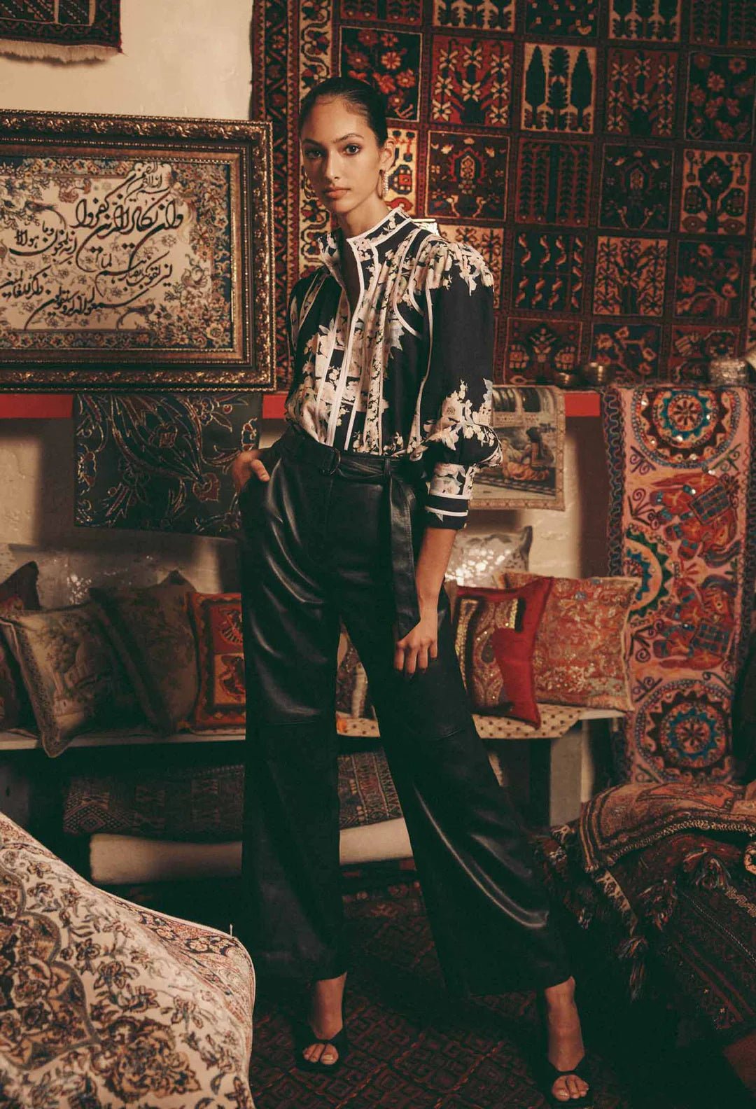 Shop Halston Leather Wide Leg Leather Pant │ Black - ONCEWAS