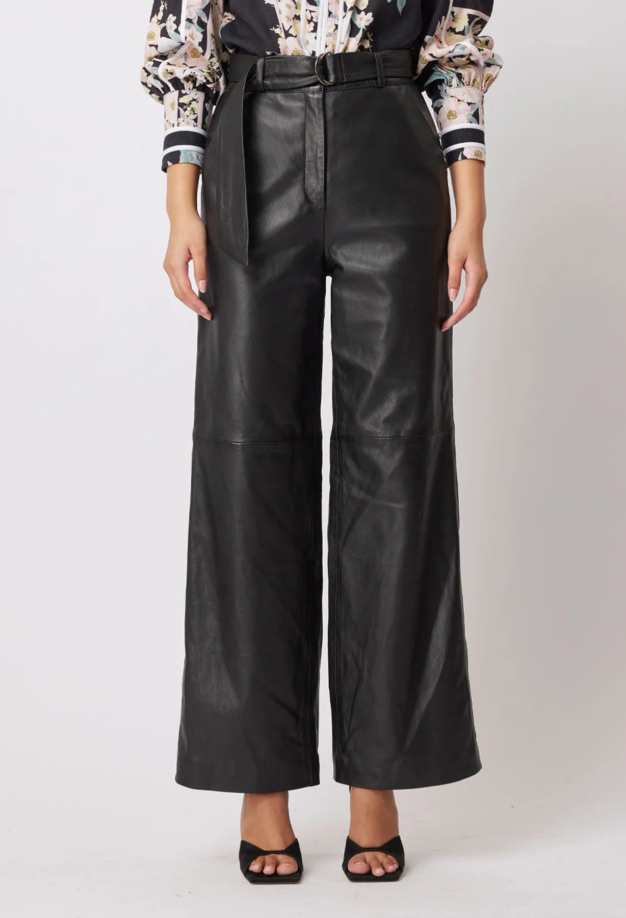 Shop Halston Leather Wide Leg Leather Pant │ Black - ONCEWAS