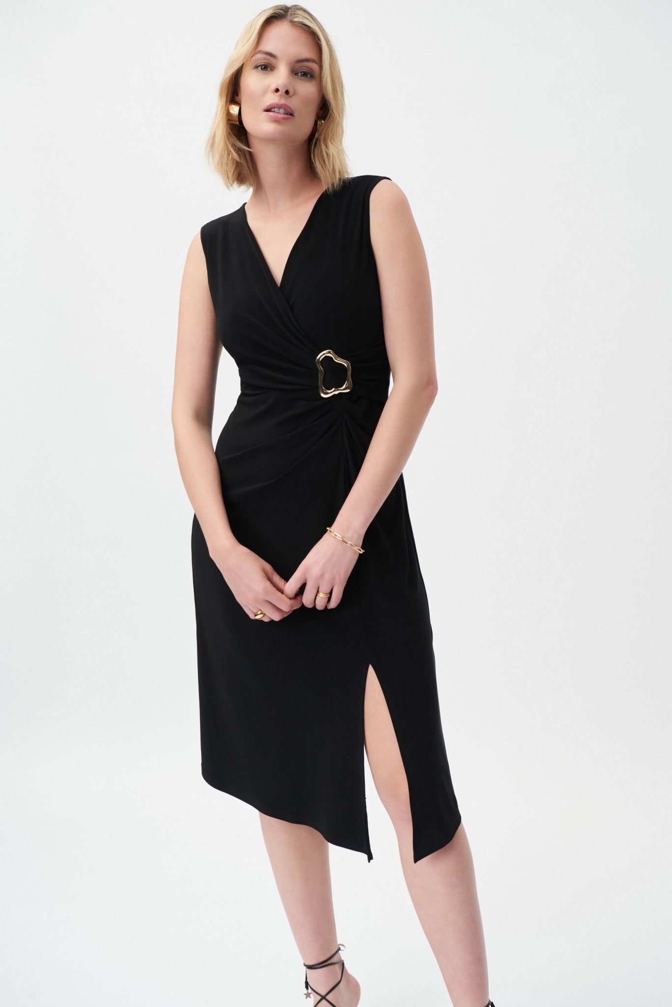 Shop Hardware Detail Sleeveless Dress Style 231052 | Black - Joseph Ribkoff