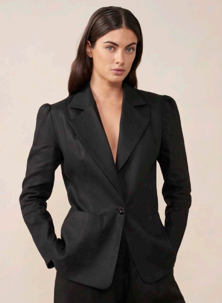 Shop Henry Blazer | Black Linen - Maggie The Label
