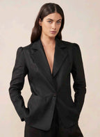 Shop Henry Blazer | Black Linen - Maggie The Label