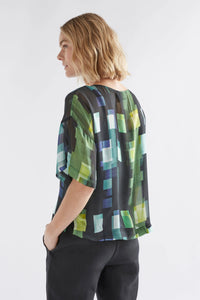 Shop Indi Sheer Top | Green Shutter Grid Print - Elk The Label