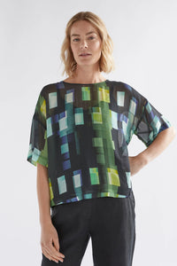 Shop Indi Sheer Top | Green Shutter Grid Print - Elk The Label