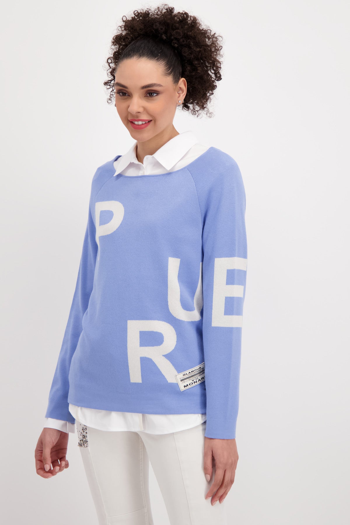 Shop Jacquard Lightweight Cotton Sweater | Blue - Monari