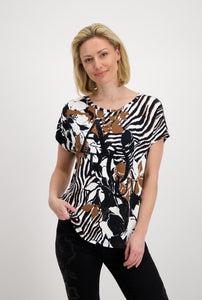Shop Jersey T-Shirt with Rhinestones | Floral Print - Monari