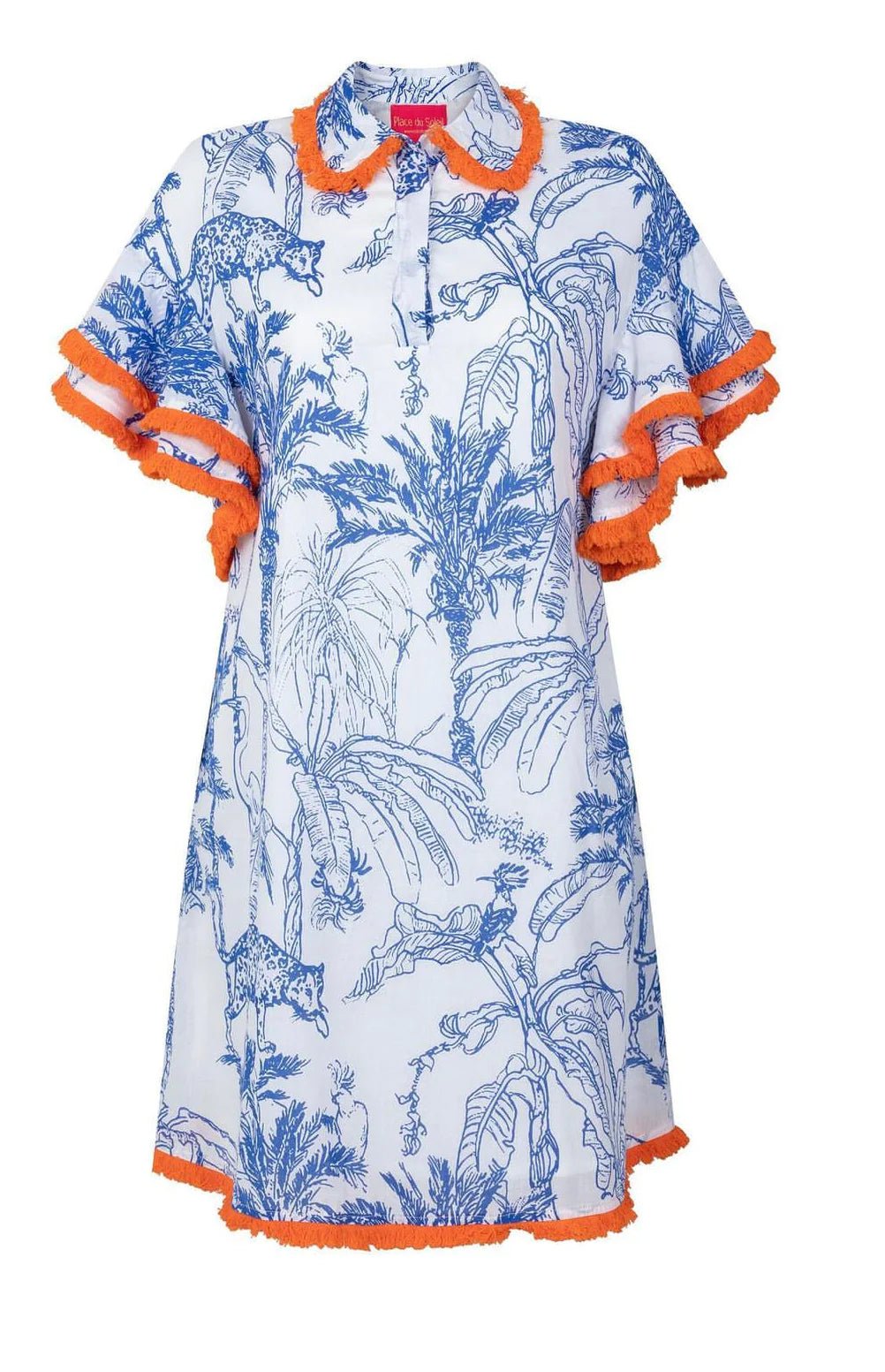 Shop Jungle Print Shirt Dress | White/Blue - Place du Soleil