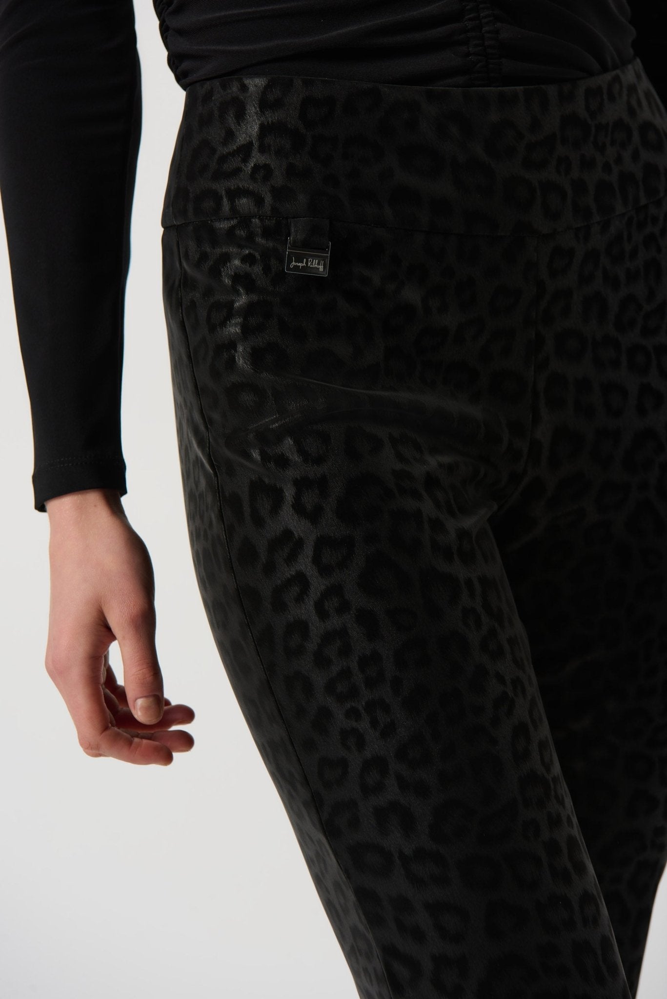 Shop Leatherette Animal Print Pull-On Pants Style 234900 | Black - Joseph Ribkoff