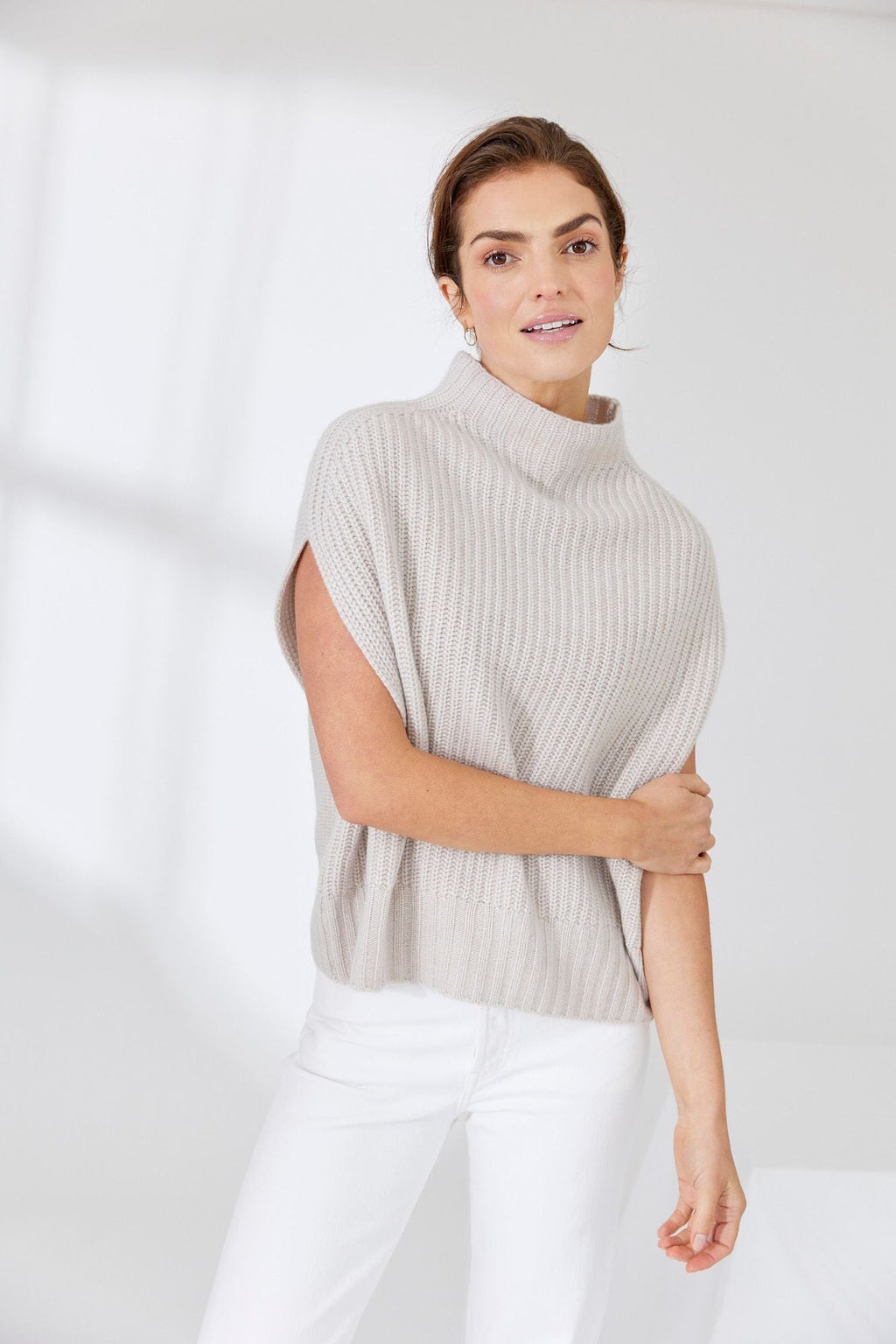Shop Levi Rib Cashmere Vest | Buttermilk - Mia Fratino