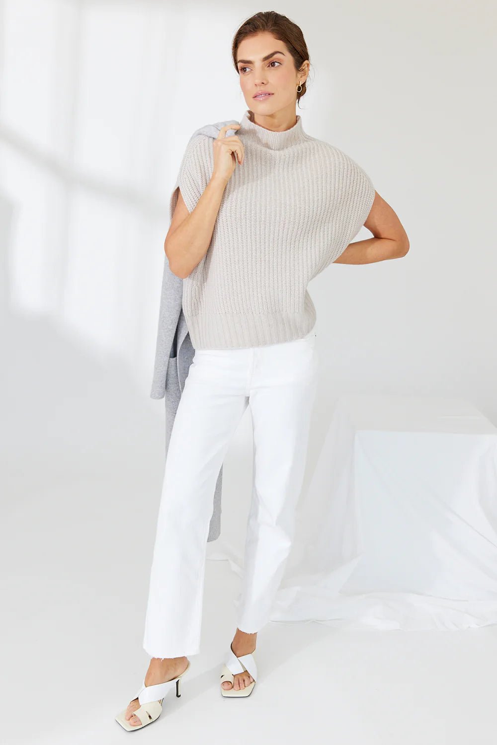 Shop Levi Rib Cashmere Vest | Buttermilk - Mia Fratino