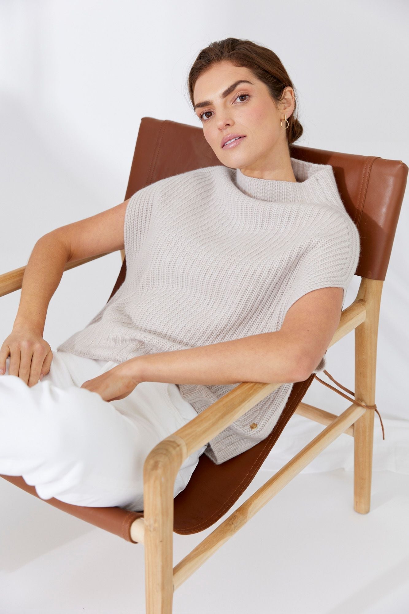 Shop Levi Rib Cashmere Vest | Buttermilk - Mia Fratino