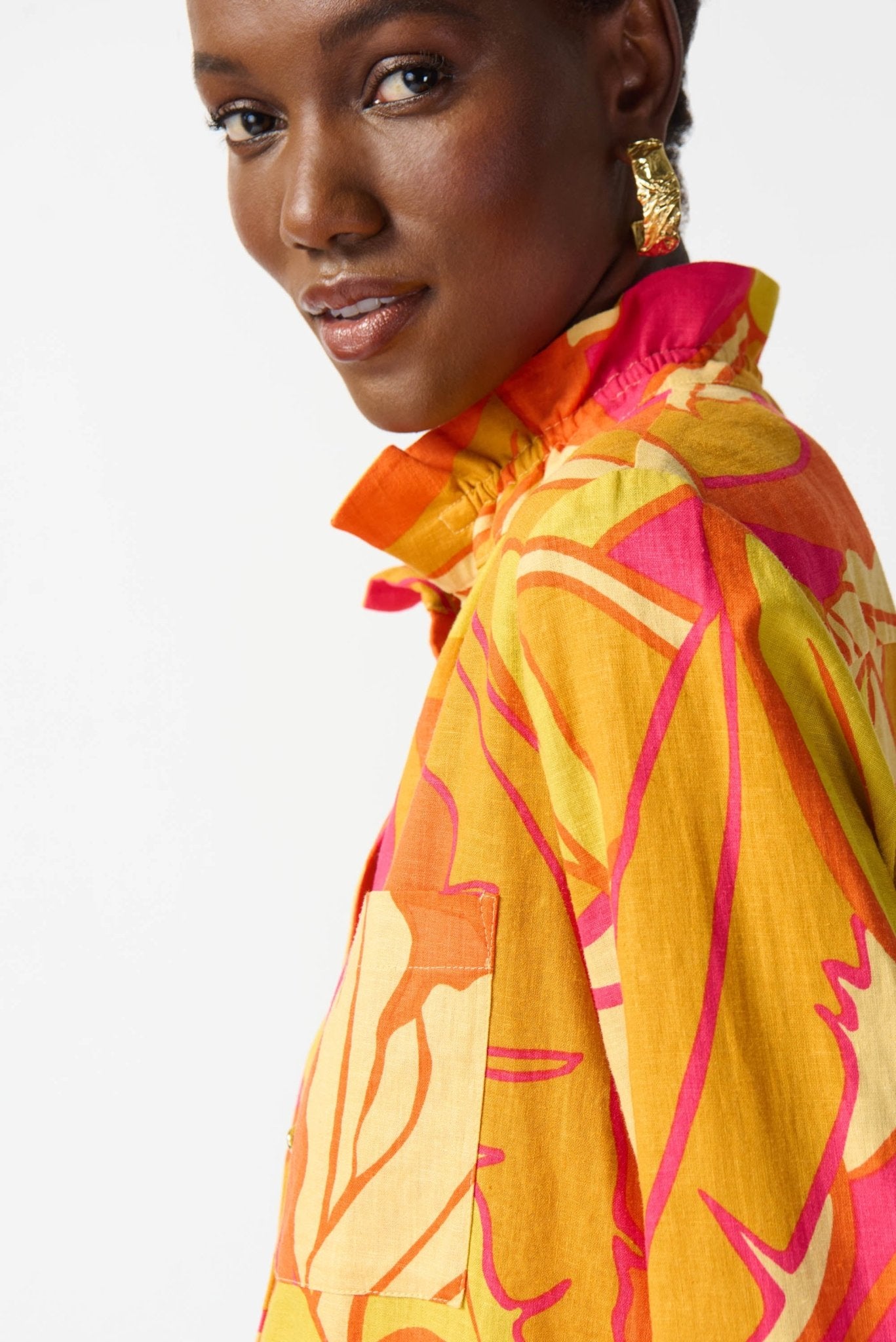 Shop Linen Blend Floral Print Trapeze Blouse Style 242108 | Pink Multi - JOSEPH RIBKOFF