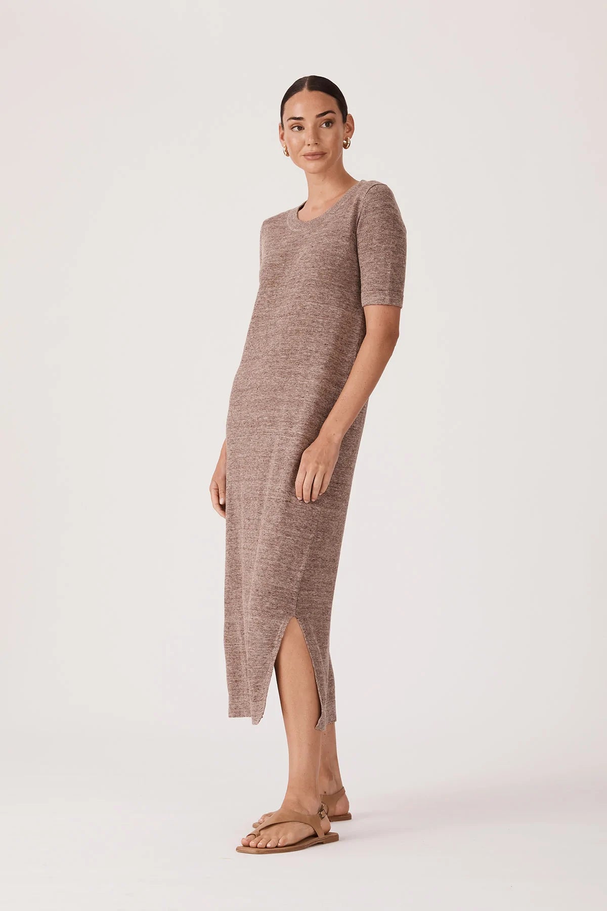 Shop Linen Knit Dress in Mocha by Cable Melbourne - Cable Melbourne
