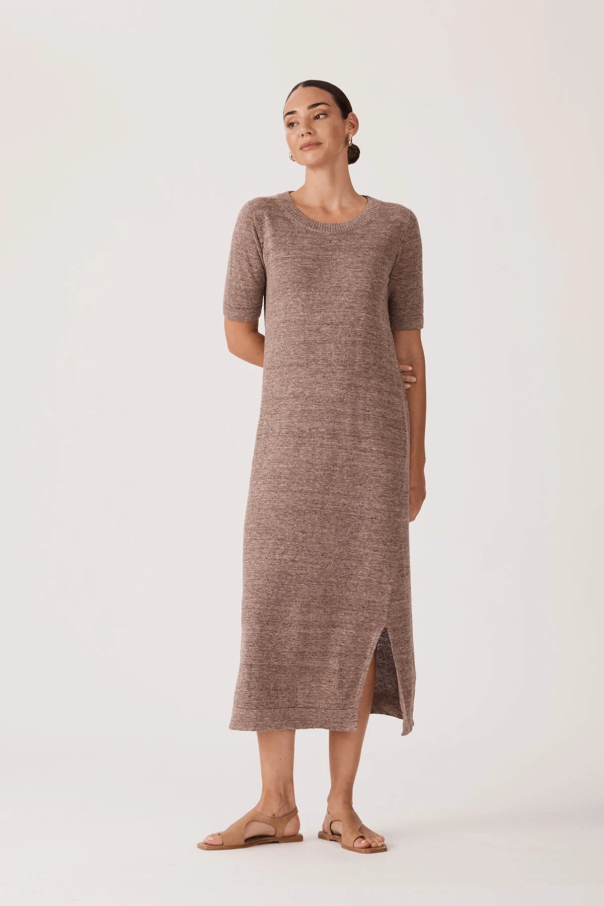Shop Linen Knit Dress in Mocha by Cable Melbourne - Cable Melbourne