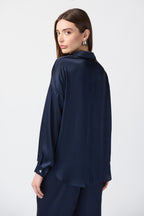 Shop Long Sleeve Satin Top Style 241242 | Midnight Blue - JOSEPH RIBKOFF