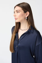 Shop Long Sleeve Satin Top Style 241242 | Midnight Blue - JOSEPH RIBKOFF