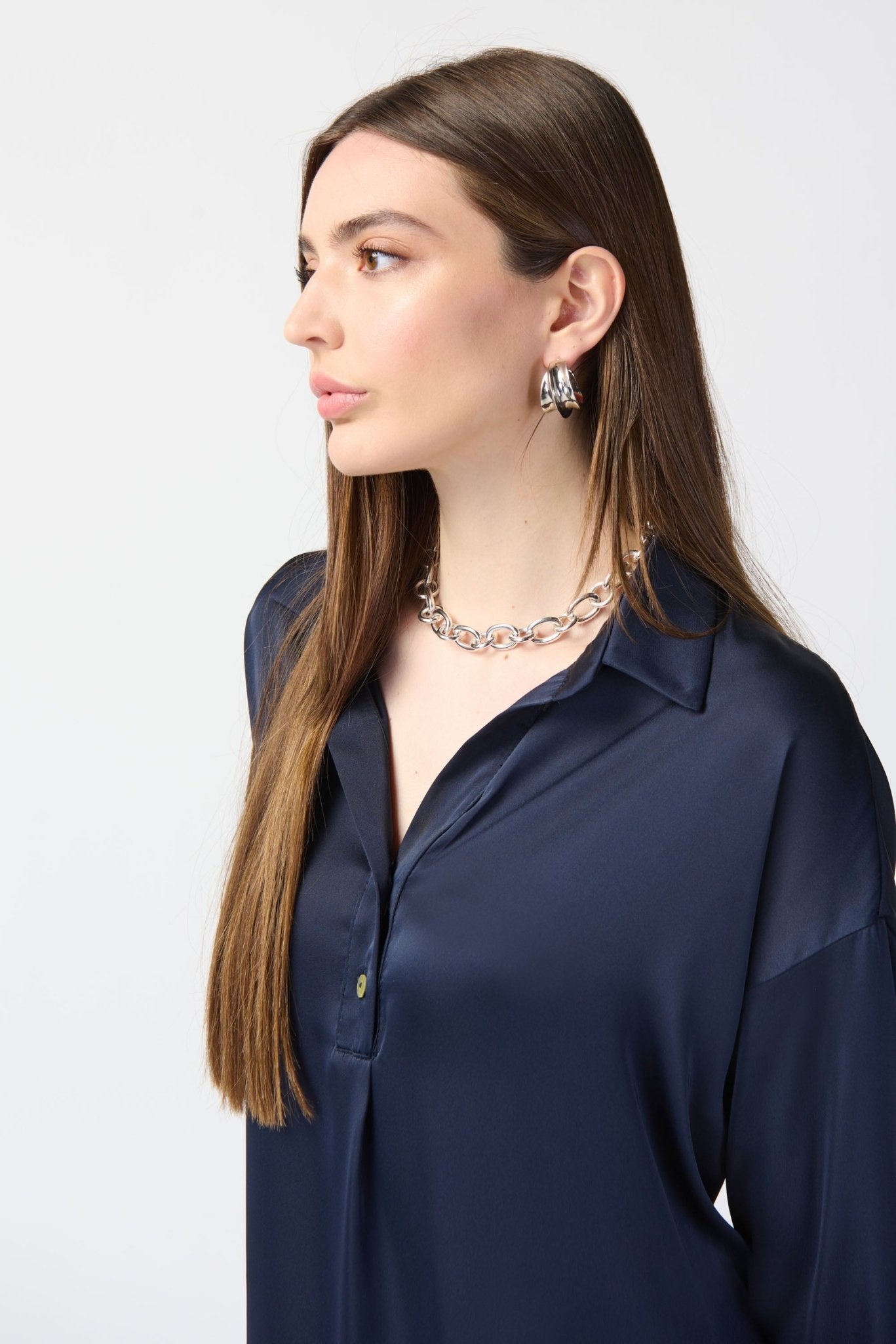 Shop Long Sleeve Satin Top Style 241242 | Midnight Blue - JOSEPH RIBKOFF