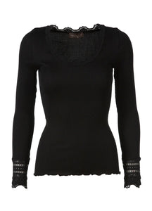 Shop Long Sleeve Silk Lace Cuff Top in Black by Rosemunde - Rosemunde