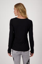 Shop Long Sleeve T-Shirt with Sequin Cuff | Black - Monari