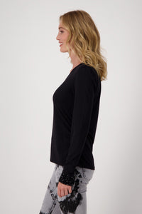 Shop Long Sleeve T-Shirt with Sequin Cuff | Black - Monari