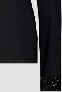 Shop Long Sleeve T-Shirt with Sequin Cuff | Black - Monari