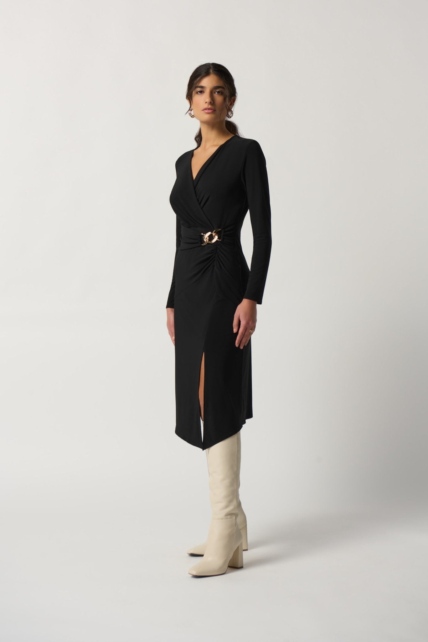 Shop Long Sleeve Wrap Dress Style 233164 │ Black - Joseph Ribkoff