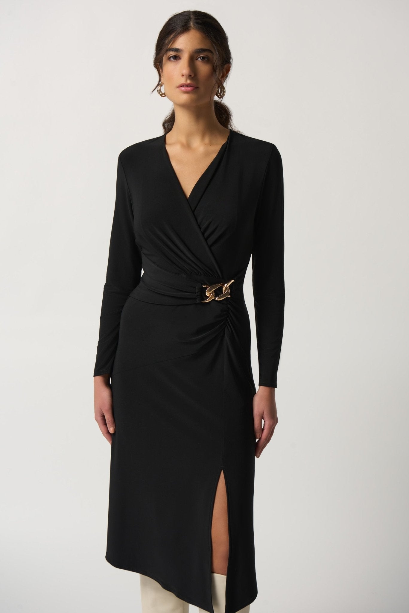 Shop Long Sleeve Wrap Dress Style 233164 │ Black - Joseph Ribkoff