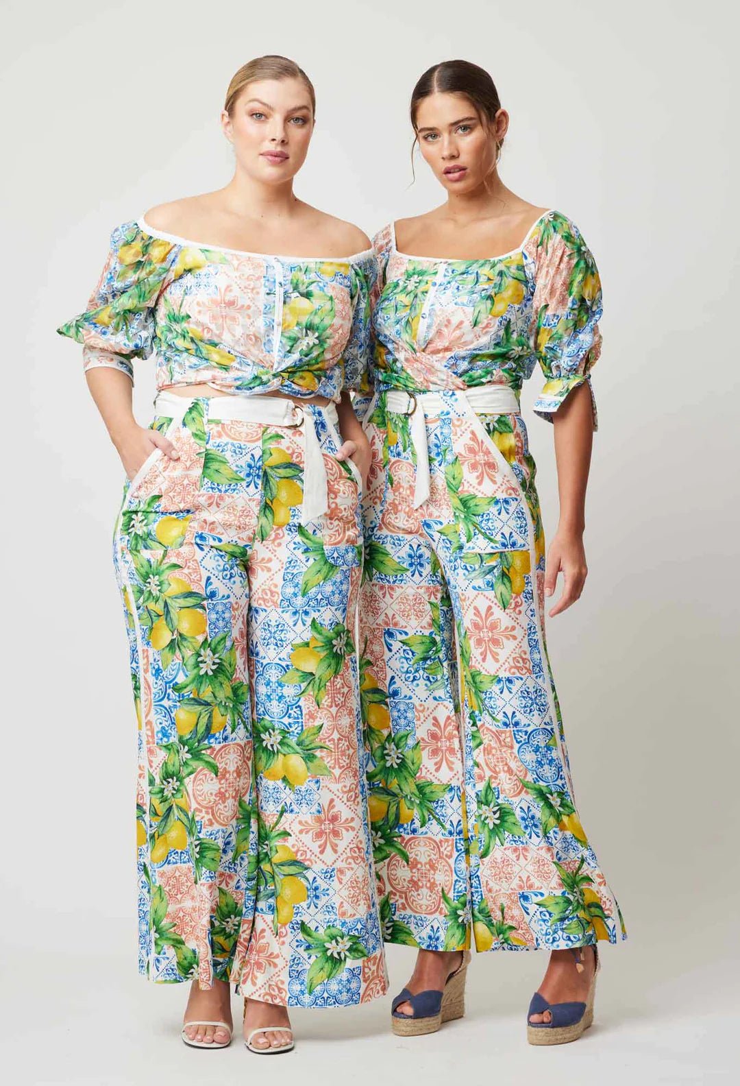 Shop Lucia Cotton Silk Self-Check Top | Limonada Print - ONCEWAS
