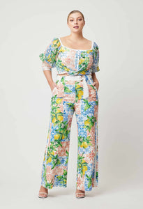 Shop Lucia Cotton Silk Self-Check Top | Limonada Print - ONCEWAS