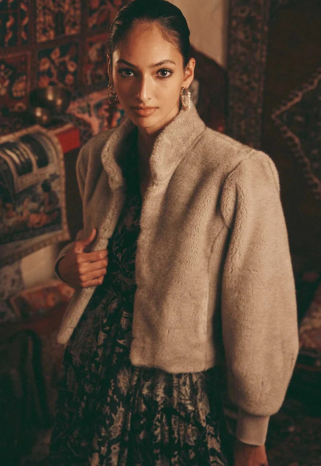 Shop Mahra Faux Fur Cropped Jacket │ Mink - ONCEWAS