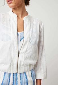 Shop Margot Embroidered Chiffon Bomber Jacket │ White - ONCEWAS