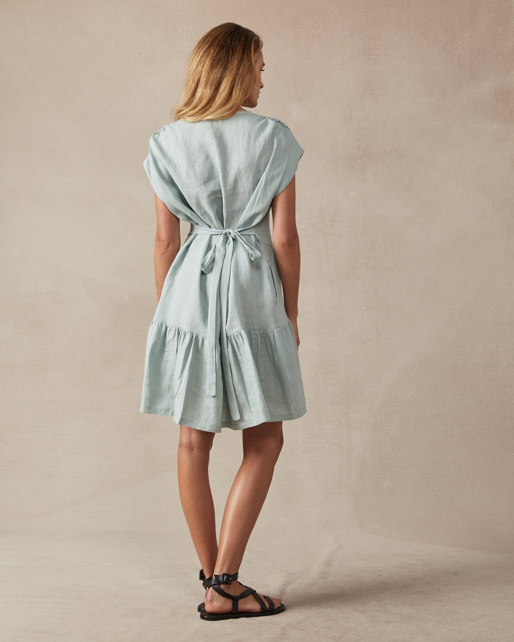 Shop Matteo Linen Dress in Sage by Maggie The Label - Maggie The Label
