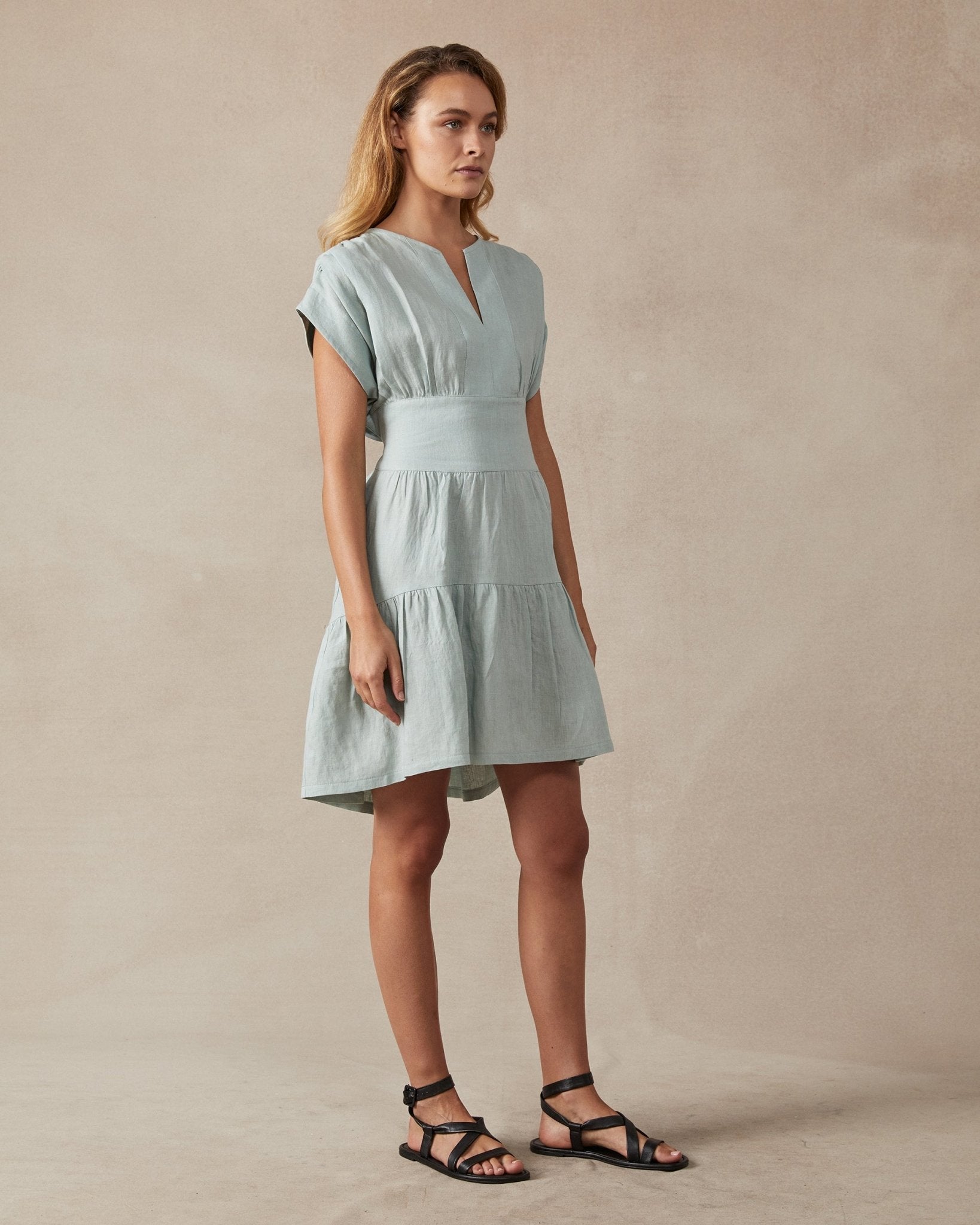 Shop Matteo Linen Dress in Sage by Maggie The Label - Maggie The Label