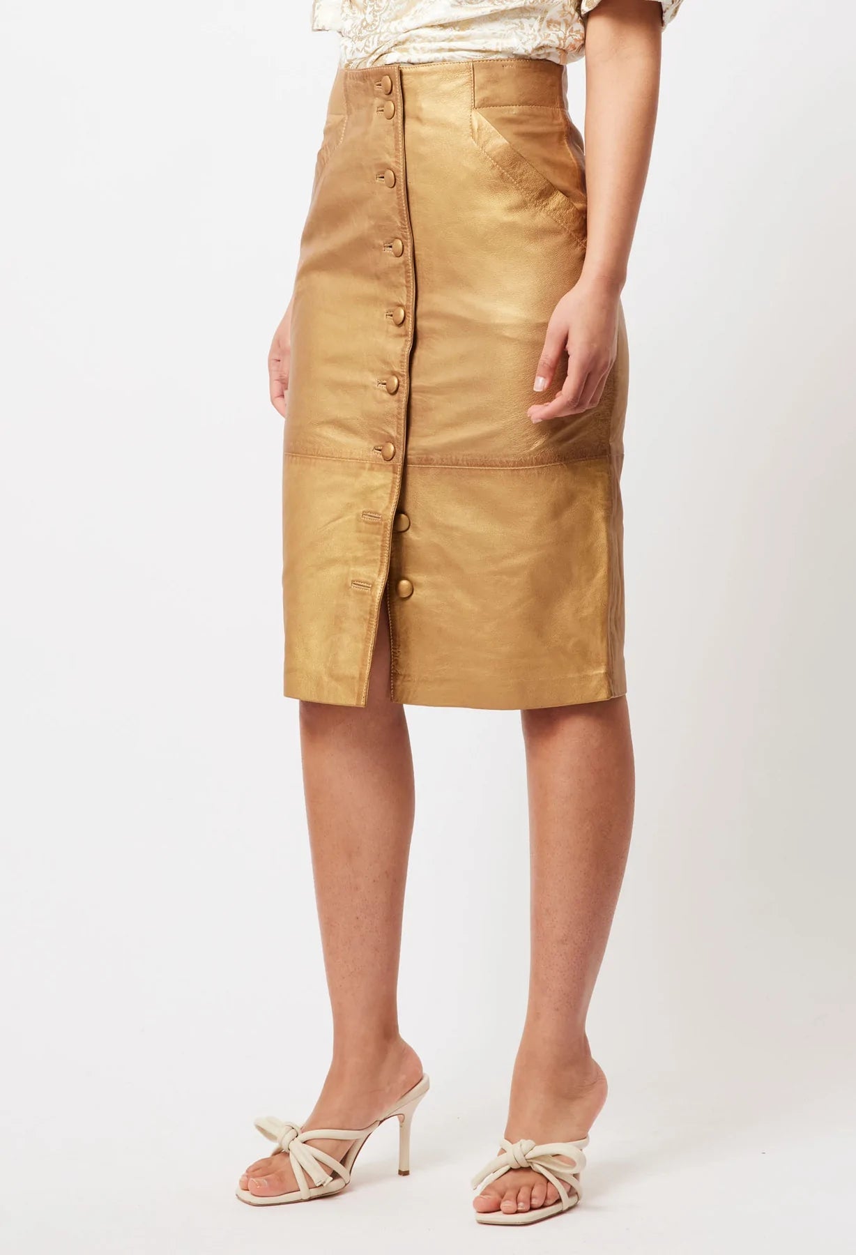 Shop Maya Leather Skirt │ Gold - ONCEWAS