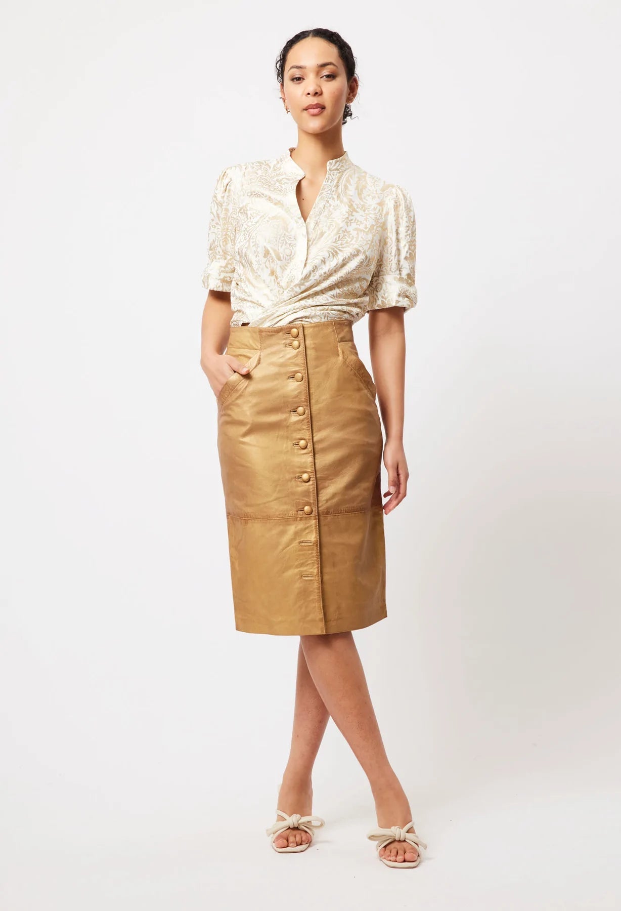 Shop Maya Leather Skirt │ Gold - ONCEWAS