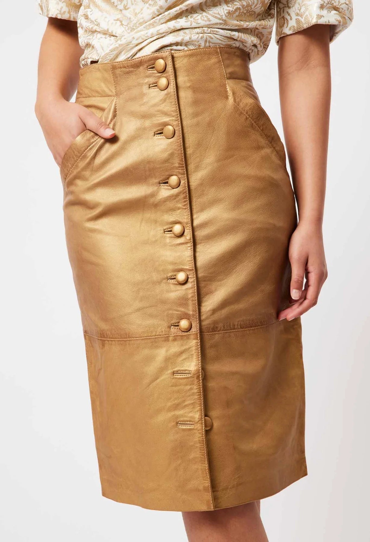 Shop Maya Leather Skirt │ Gold - ONCEWAS