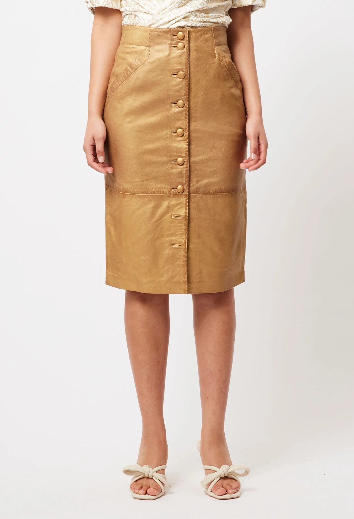 Shop Maya Leather Skirt │ Gold - ONCEWAS