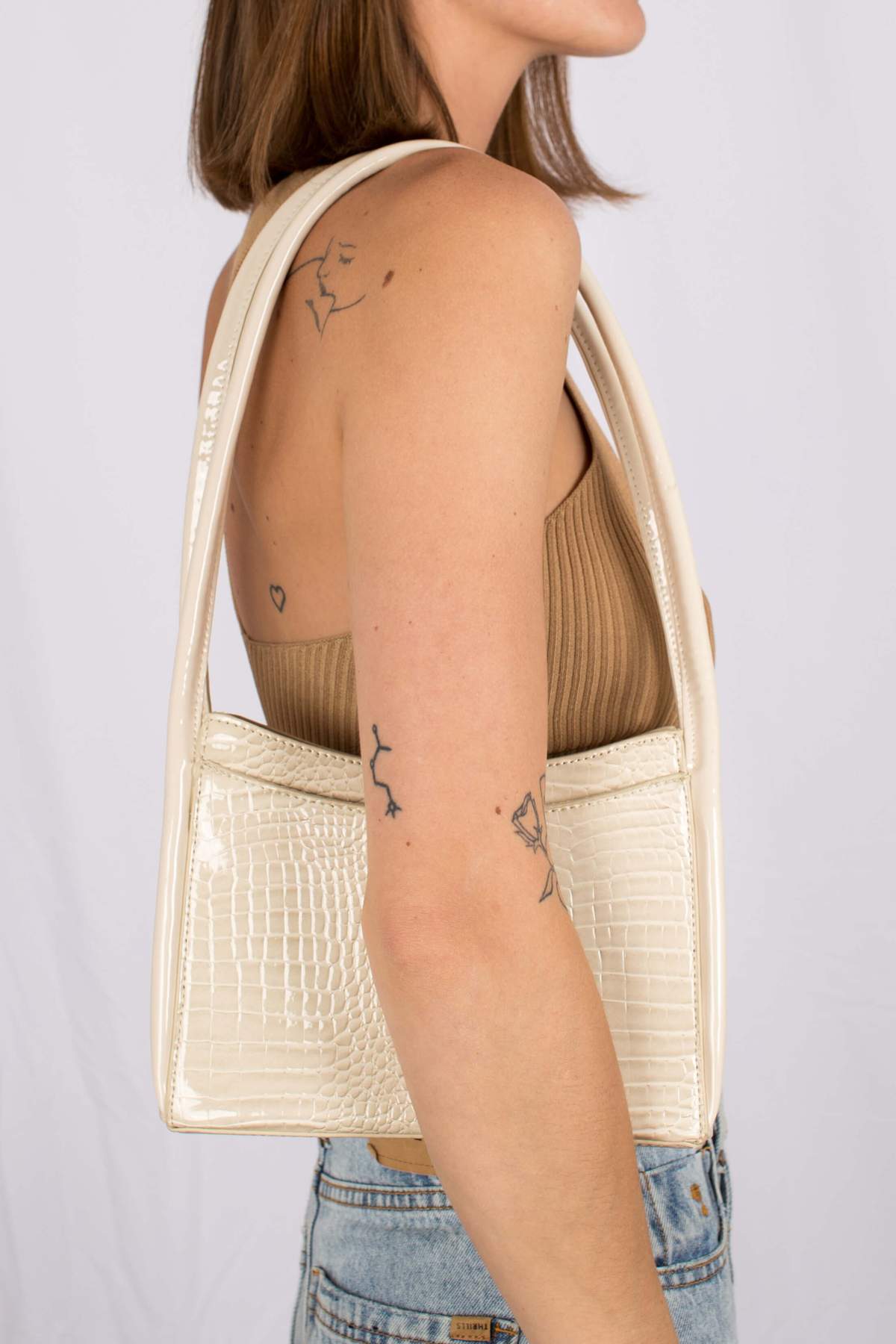 Shop Mila Bag in Bone Baby Croc - Brie Leon