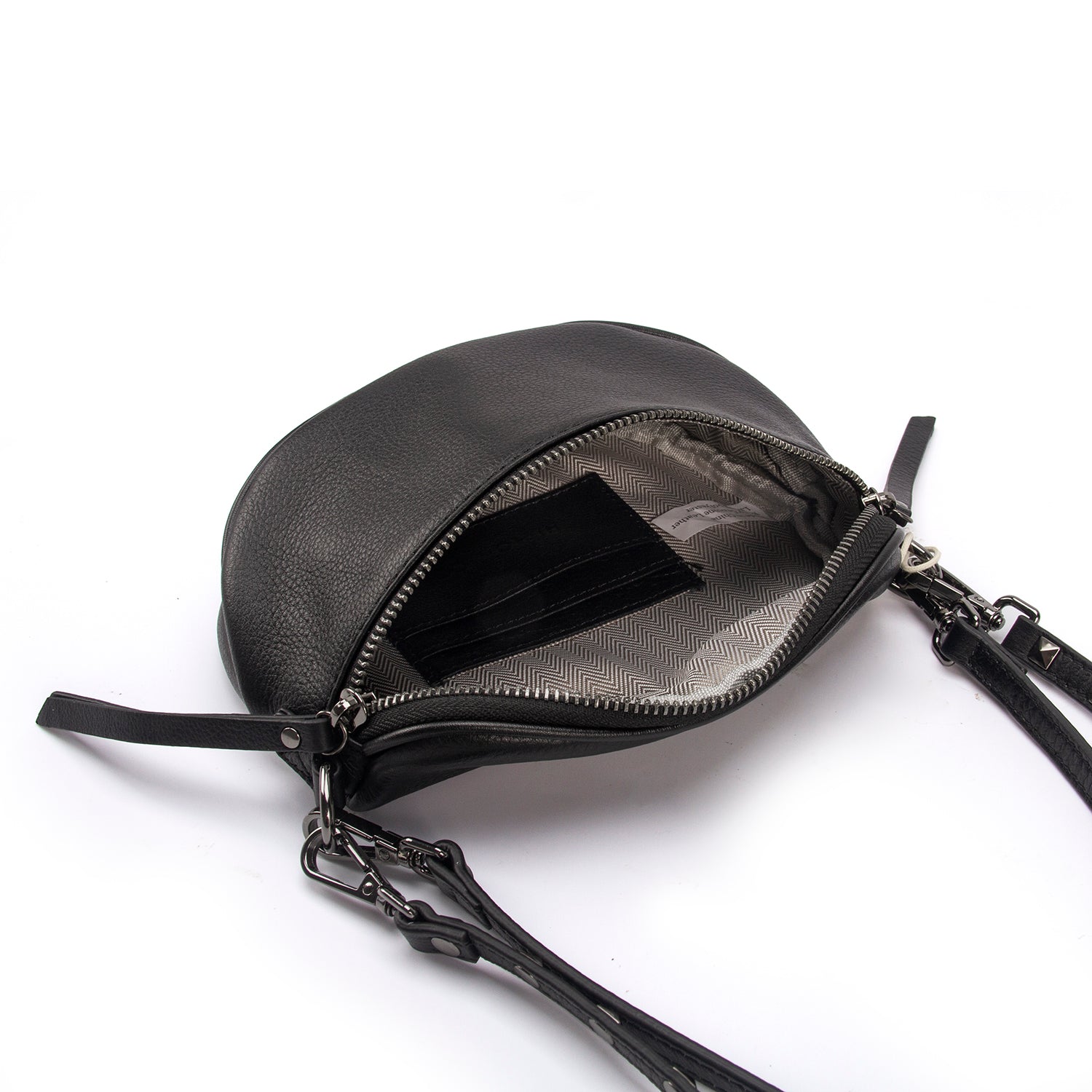 Shop MINI Leather Bumbag with Adjustable Strap | Black with Gunmetal - Hi Ho & Co
