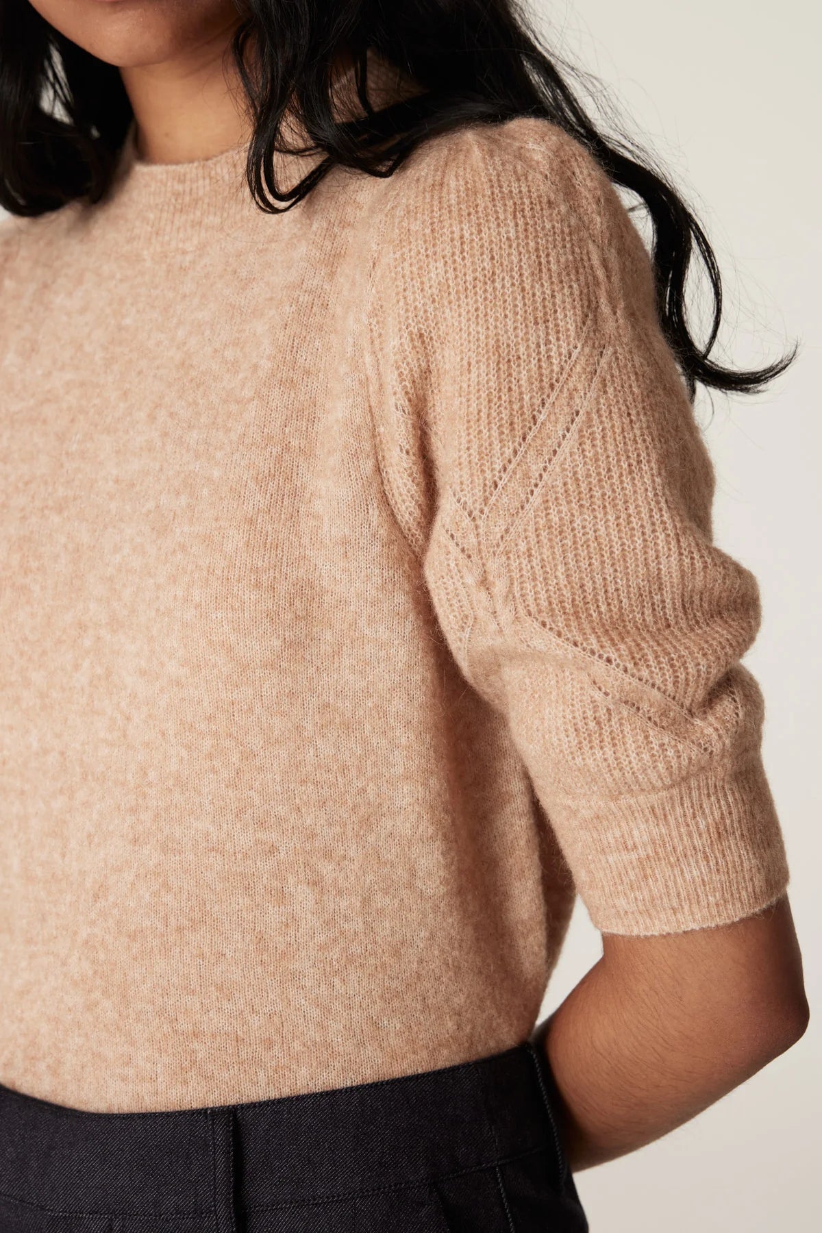 Shop Mohair Puff Sleeve Tee | Camel - Cable Melbourne