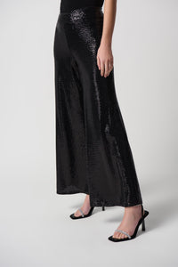 Shop Novelty Knit Wide Leg Pull-On Pants Style 234239 | Metallic Black - Joseph Ribkoff