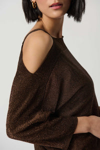 Shop One-Shoulder Lurex Knit Style 234916 │ Bronze - Joseph Ribkoff