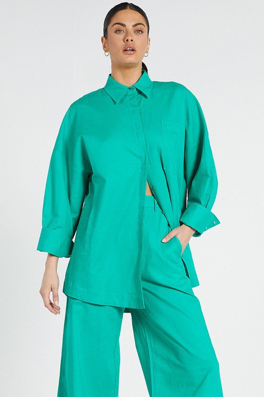 Shop Oversized Long Sleeve Cotton Shirt | Emerald - Bohemian Traders
