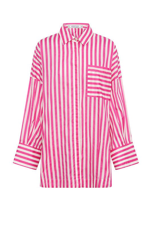 Shop Oversized Long Sleeve Cotton Shirt | Pink & White Stripe - Bohemian Traders