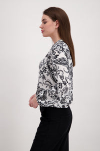Shop Paisley Print Blouse with Embellished Neckline | Black/White - Monari