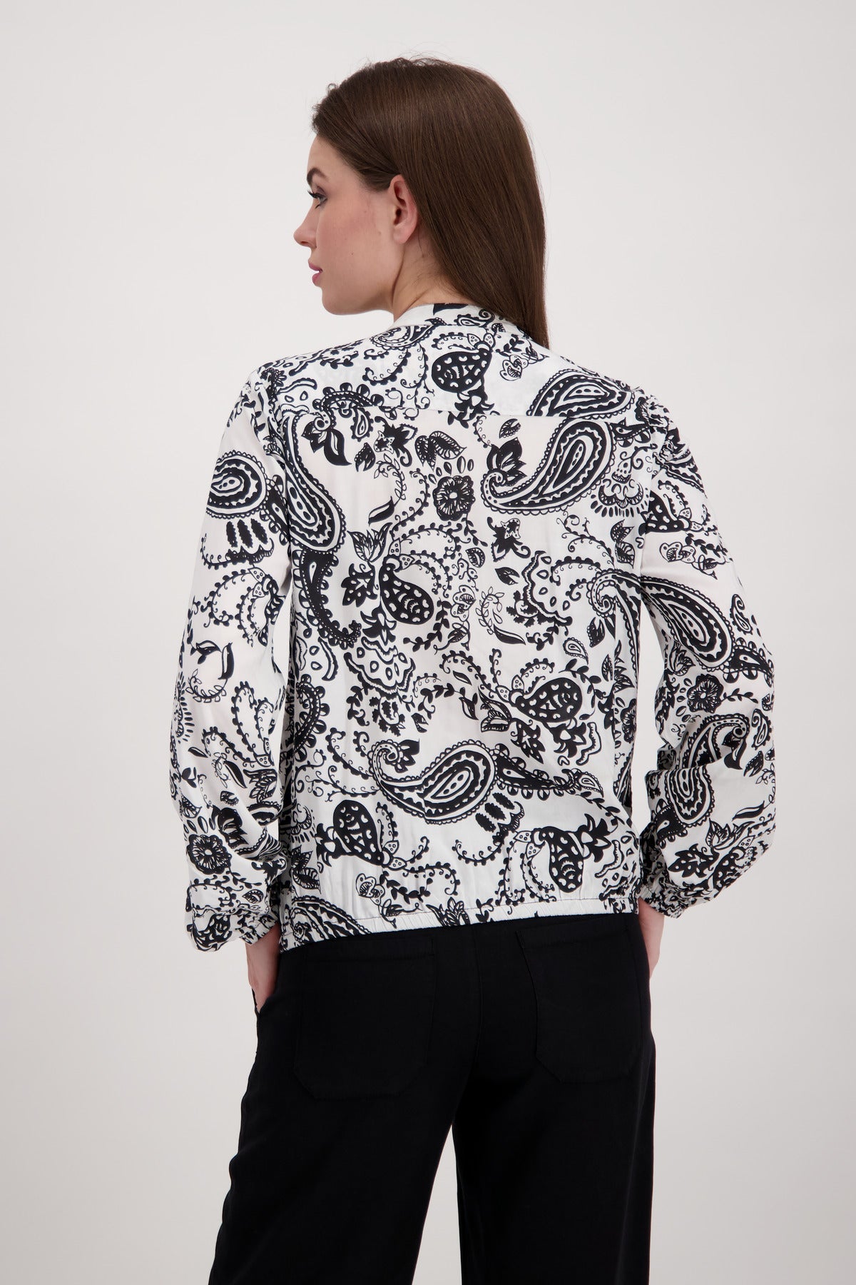 Shop Paisley Print Blouse with Embellished Neckline | Black/White - Monari