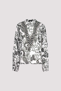 Shop Paisley Print Blouse with Embellished Neckline | Black/White - Monari