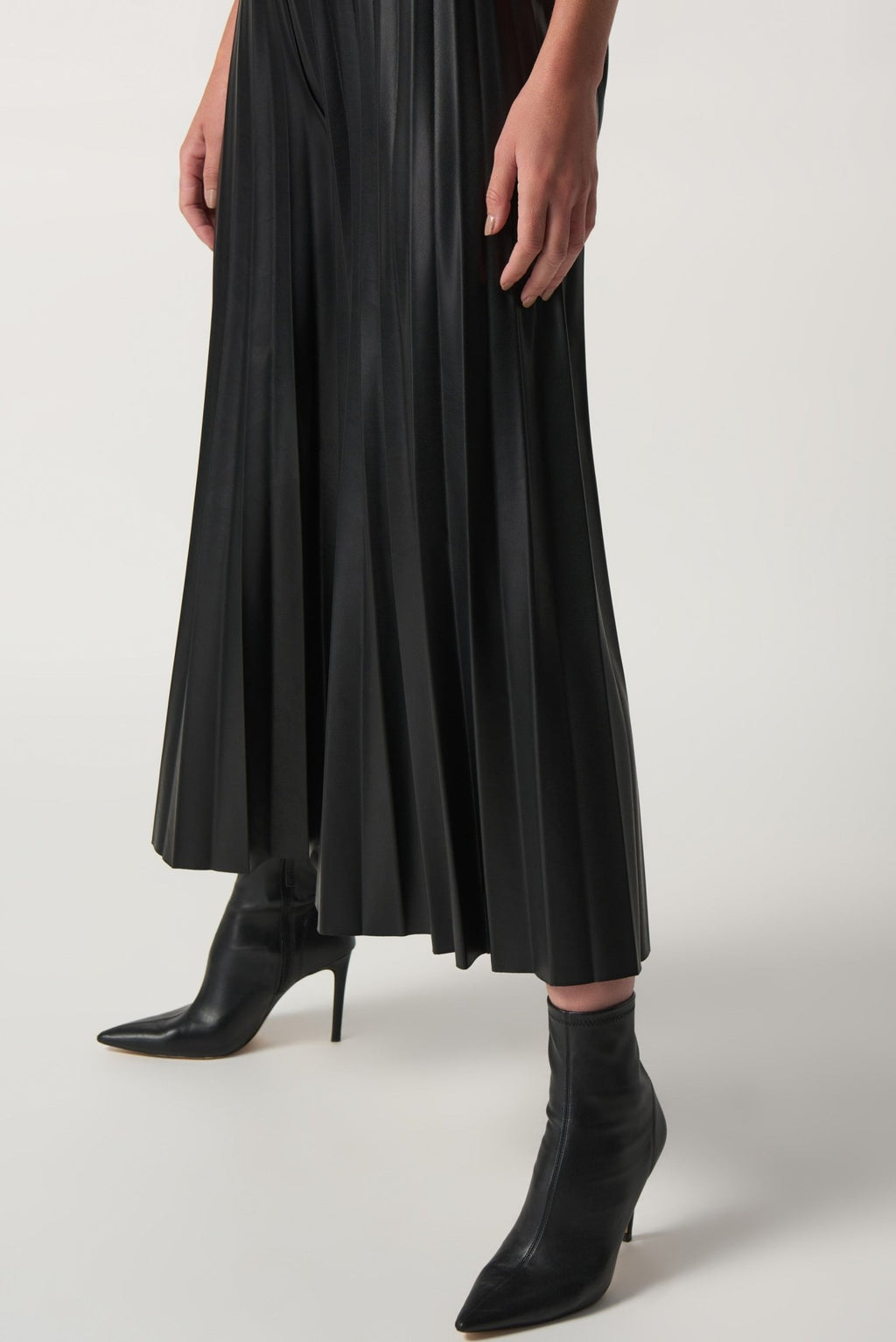Shop Pleated Faux-Leather Culotte Pants Style 233109 | Black - Joseph Ribkoff