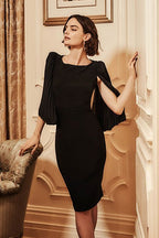 Shop Pleated Sleeve Sheath Dress Style 233766 │ Black - Joseph Ribkoff
