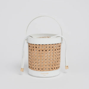 Shop PRE-ORDER Brittany Rattan Bucket Bag | White - Vestirsi